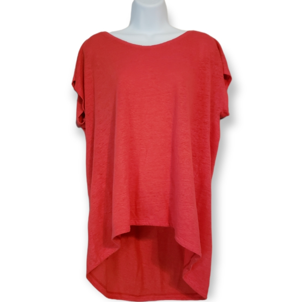 NWOT Eileen Fisher red pink oversized linen T-shirt top Womens XSmall